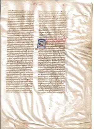 Vellum leaf from a Latin Bible. End of Book of Kings, beginning of Paralipomena (Chronicles)