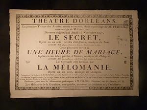Théâtre d'Orléans. Le Secret, suivi d'Une heure de mariage, et terminé par La Mélomanie