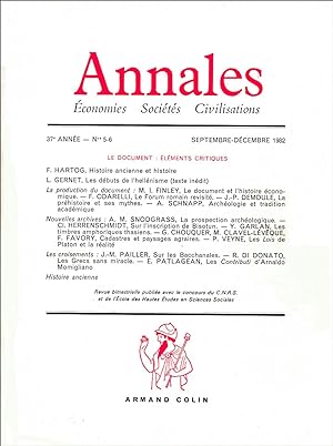 Annales (économies - sociétés - civilisations) 37e année N° 5-6, Sept-Déc 1982.