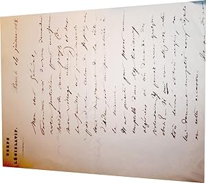 Lettre Autographe signée à entête du Corps Législatif signée. A. Jubinal adressée à un Général à ...
