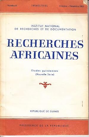 Trimestriel Numero 4, Octobre-Decembre 1963. Institut National De Recherches Et De Documentation ...