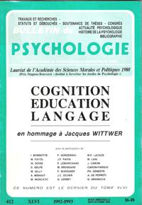 Bulletin De Psychologie N° 412 Tome XLVI . 1992-1993 Revue Bimestielle Sept.-Octobre ( 16 - 18 ) ...