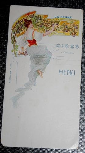 Beau menu chromo Femme Art Nouveau - La prune