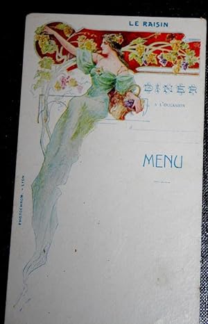 Beau menu chromo Femme Art Nouveau - Le Raisin