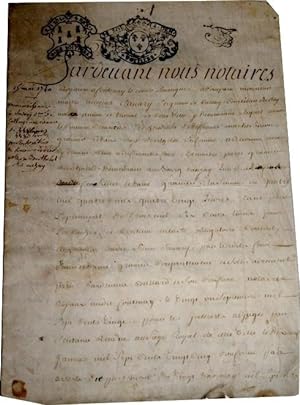 Manuscrit sur parchemin de 1740 cachet fiscal de la Généralité de Poitiers, concerne Fontenay le ...