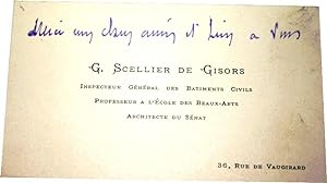 Carte de visite avec annotations manuscrites de Louis Henri Georges Scellier de Gisors, « Merci m...