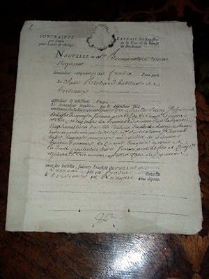 Document imprimé avec une partie manuscrite - Contrainte par Corps pour Lettre de change datant d...
