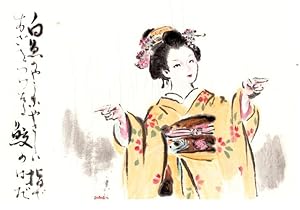 Figura femminile giapponese in elegante costume tradizionale (Kimono) Disegno giapponese