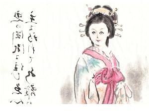 Figura femminile giapponese nell'elegante costume (Kimono) in primo piano la "splendida" acconcia...