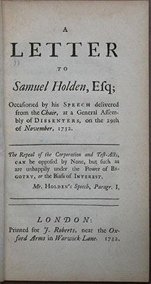 A Letter to Samuel Holden, Esq; Occasioned by his Speech delivered from the Chair, at a General A...
