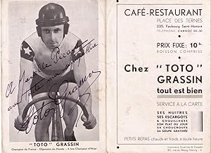 Carte publicitaire dédicacée Toto Grassin à Marcelle Picard.