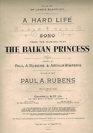 A Hard Life from the Balkan Princess as Sung By James Blakeley - Vintage Piano Sheet Music