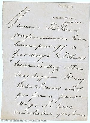 Part Autograph Letter Signed with her large signature, (Marie, 1856-1925, Mezzo Soprano)