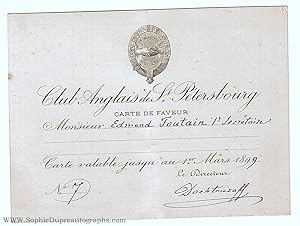 Engraved honorary membership card ('Carte de Faveur'),