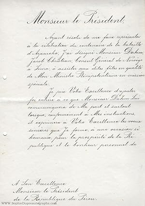 Finely penned document signed, in French with translation, (1872-1957, from 1905 King of Norway)