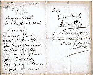Autograph Letter Signed in her large hand to 'Dear Sirs', (Marie, 1846-1926, French Soprano)