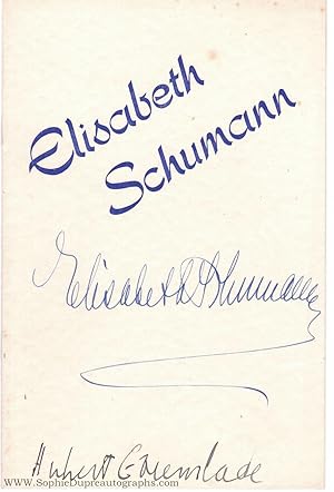 Programme signed on the front cover (Elisabeth, 1888-1952, German-born American Soprano) and Hube...