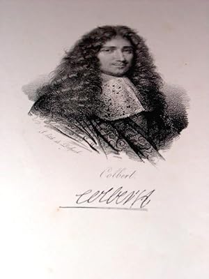 Lithographie originale du 19e siècle. Un portrait de Colbert par Delpech. Fax-similé de sa signat...