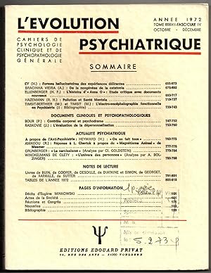 L'Evolution Psychiatrique- Cahiers de Psychologie Clinique et de Psychopathologie Générale : octo...