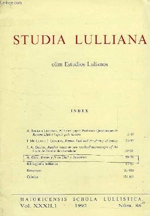 STUDIA LULLIANA, OLIM ESTUDIOS LULIANOS, N° 86, VOL. XXXII, 1, 1992, RAZON Y FE EN LLULL Y DESCARTES