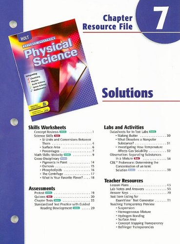 Holt Science Spectrum Physical Science Chapter 7 Resource File: Solutions