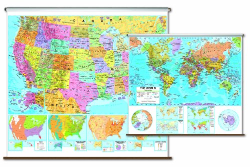 U S World Advanced Political Wall Map Combo Roller Advanced Political