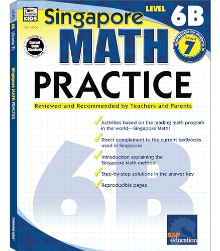 Singapore Math â" Level 6B Math Practice Workbook for 7th Grade, Paperback, Ages 12â"13 with Answer Key
Singapore Math â" Level 6B Math Practice Workbook for 7th Grade, Paperback, Ages 12â"13 with Answer Key