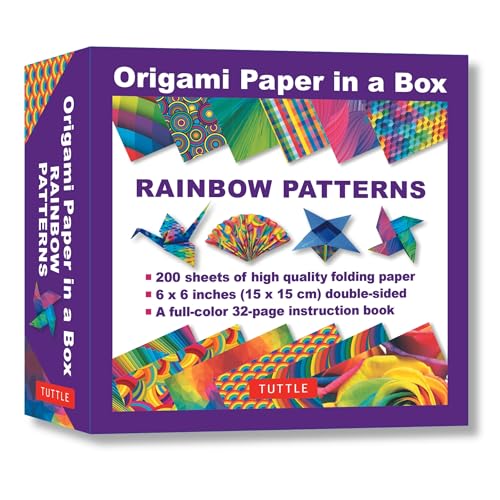 Origami Paper in a Box - Rainbow Patterns: 200 Sheets of Tuttle Origami Paper: 6x6 Inch High-Quality Origami Paper Printed with 12 Different Patterns:
Origami Paper in a Box - Rainbow Patterns: 200 Sheets of Tuttle Origami Paper: 6x6 Inch High-Quality Origami Paper Printed with 12 Different Patterns: