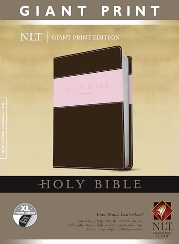 Holy Bible, Giant Print NLT, TuTone (Red Letter, LeatherLike, Pink/Brown, Indexed)