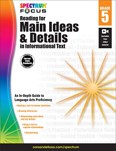 Spectrum - Reading for Main Ideas and Details in Informational Text, Grade 5 (Spectrum Focus)
Spectrum - Reading for Main Ideas and Details in Informational Text, Grade 5 (Spectrum Focus)