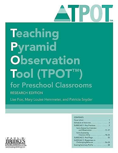 Teaching Pyramid Observation Tool (TPOT™) for Preschool Classrooms, Research Edition
Teaching Pyramid Observation Tool (TPOT™) for Preschool Classrooms, Research Edition