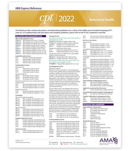 CPT Express Reference Coding Card 2022: Behavioral Health