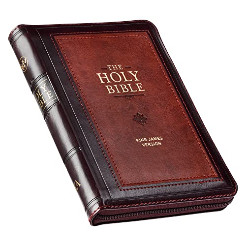 KJV Compact Bible Two-Tone Burgandy/Brown with Zipper Faux Leather
