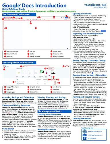 Google Docs Quick Reference Training Card - Laminated Tutorial Guide Cheat Sheet (Instructions and Tips)
Google Docs Quick Reference Training Card - Laminated Tutorial Guide Cheat Sheet (Instructions and Tips)