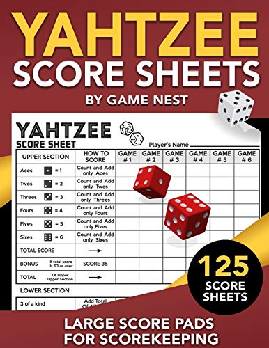 Yahtzee Score Sheets: 125 Large Score Pads for Scorekeeping | 8.5 x 11 Yahtzee Score Cards
Yahtzee Score Sheets: 125 Large Score Pads for Scorekeeping | 8.5 x 11 Yahtzee Score Cards