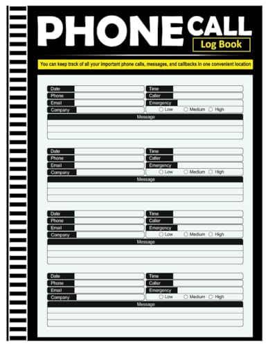 Phone Call Log Book: Business Call and Voicemail Recording Notebook With Over 500 Call Log Space - 8.5" x 11" 100+ Pages
Phone Call Log Book: Business Call and Voicemail Recording Notebook With Over 500 Call Log Space - 8.5" x 11" 100+ Pages