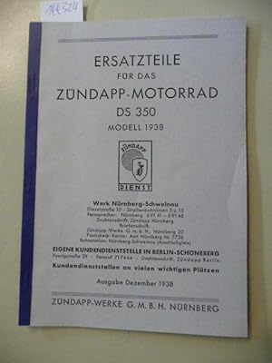 Ersatzteile für das Zündapp-Motorrad DS 350 Modell 1938 - Ausgabe Dezember 1938