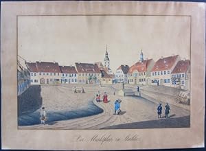 Der Marktplatz zu Strehla. Aquarellierte Federzeichung.