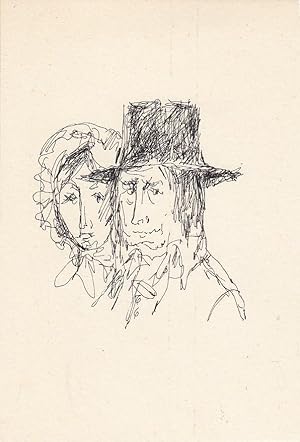 Orig.Tuschzeichnung [Porträt eines Paares] 15 x 10,5 cm Blattgröße, ca1977.