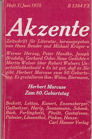 "Es ist gut, daß es Sie gibt! Herbert Marcuse zum 80. Geburtstag. Schwerpunktheft der Zeitschrift...