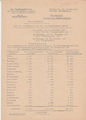 Zwischenbericht über die Luftangriffe auf die Reichshauptstadt Berlin. am Montag, dem 22.11.1943 ...