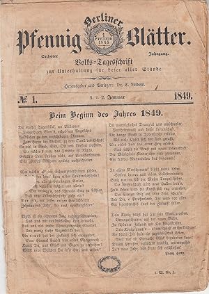 Berliner Pfennig Blätter. Volks-Tagesschrift zur Unterhaltung für Leser aller Stände. Hrsg. C.Lin...