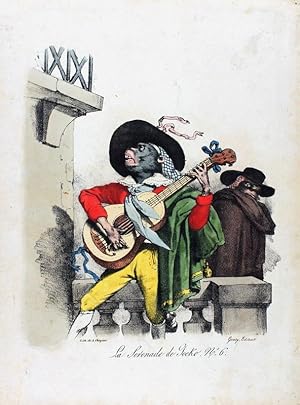 La Serenade de Jocko. No. 6. kolorierte Original-Kreidelithographie.