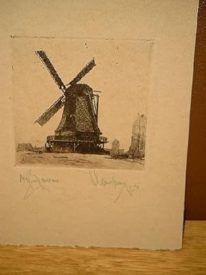 Die Windmühle auf dem Heiligengeisttfeld in Hamburg. Original-Radierung.