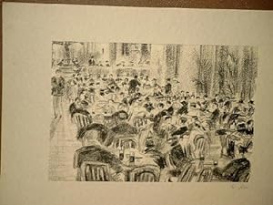 Kaffeehausszene im Freien an der Alster. Signierte Lithographie um 1920. ( = Blatt 10 der Folge *...