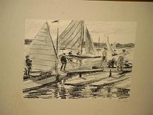 Segelboote auf der Alster. Signierte Lithographie um 1920. ( = Blatt 7 der Folge *Ein Spaziergang...