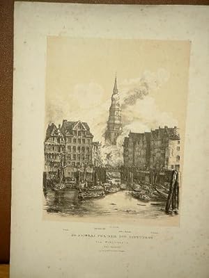 St. Nicolai vor dem ersten Einsturze vom Kehrwieder. Getönte Lithographie von Otto Speckter - ( H...