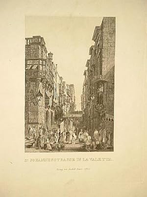 St. Johannesstrasse in La Valetta. Stahlstich um 1840.