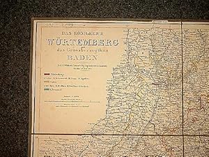 Das Königreich Würtemberg und das Grossherzogtum Baden. Auf Leinwand aufgezogene Karte - 1857 -