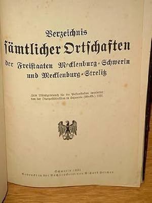 Verzeichnis sämtlicher Ortschaften der Freistaaten Mecklenburg-Schwerin und Mecklenburg-Strelitz....